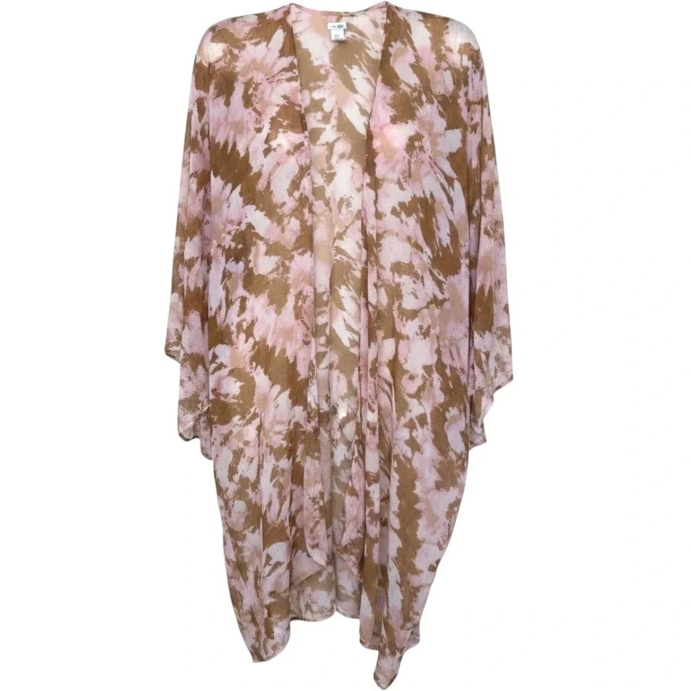 Aerie Womens Pink Brown Tie Dye Kimono Wrap Swim Cover Up One Size O/S - Picture 1 of 6